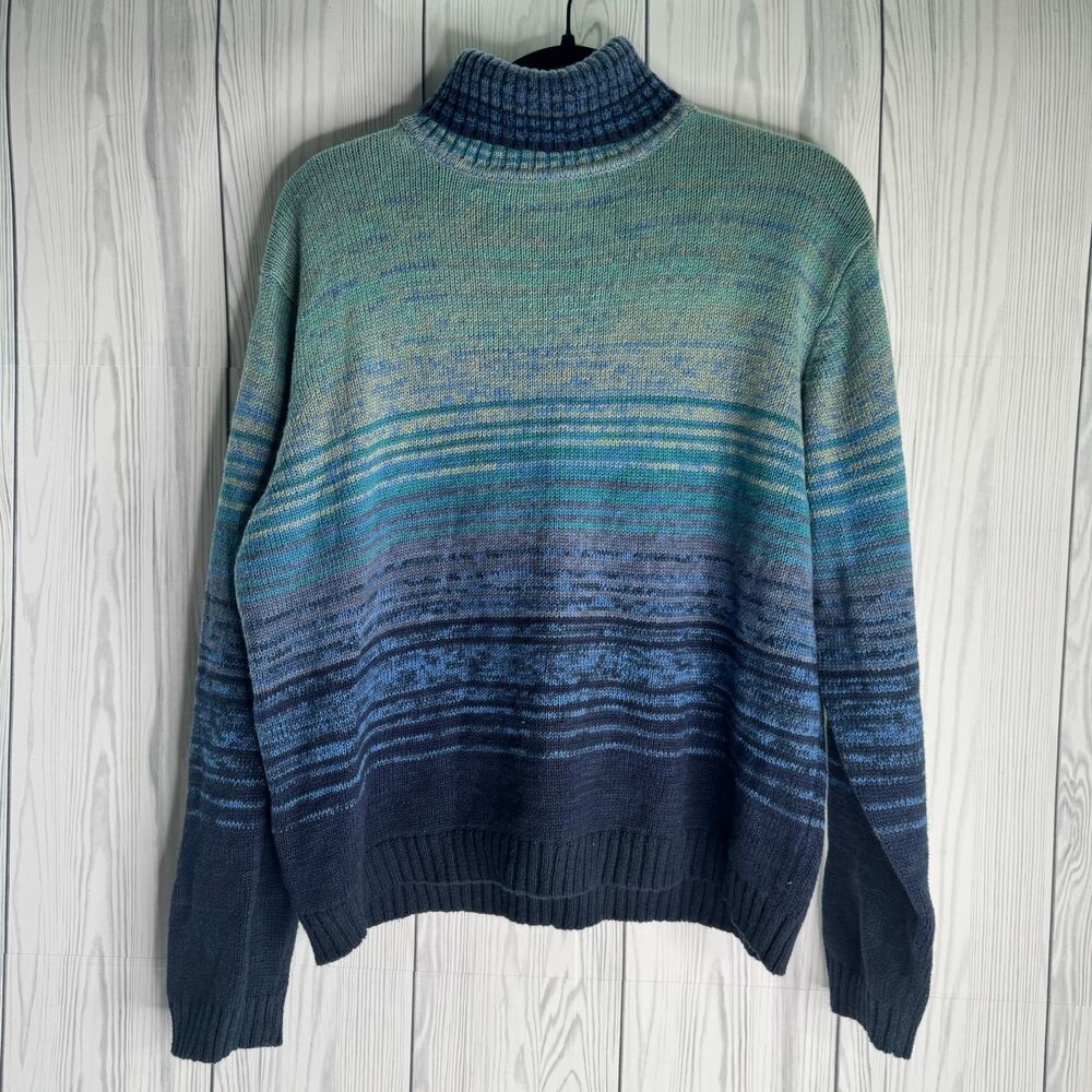 Vintage 1990s Heirloom Collectibles Turtleneck Sweater Blue Stripe Size XL